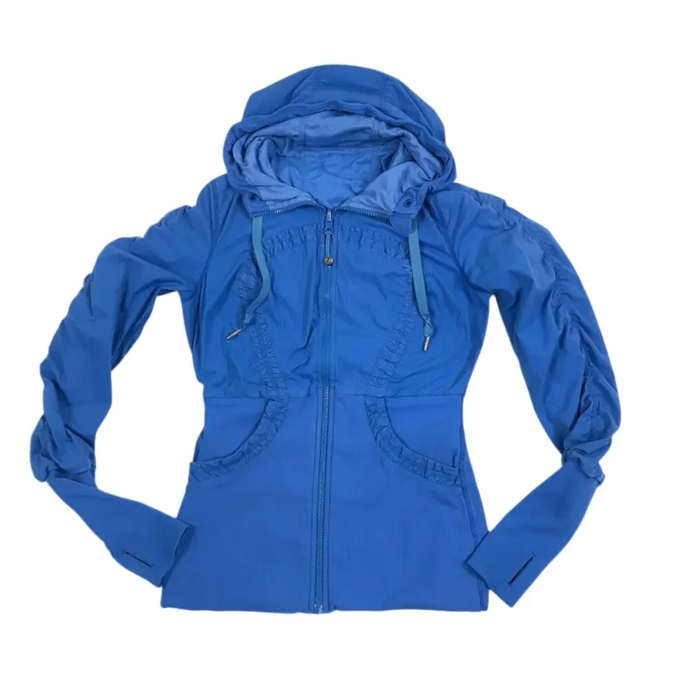 LULULEMON Dance Studio Reversible Full Zip Hooded Jacket III Sz 8 Blue Athletic